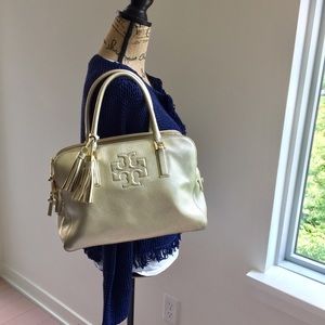 Tory Burch Metallic Gold Pebbled Leather Thea EUC
